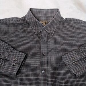 Harold Powell Mens Large 100% Cotton Navy Blue Check Long Sleeve Button‎ Shirt H
